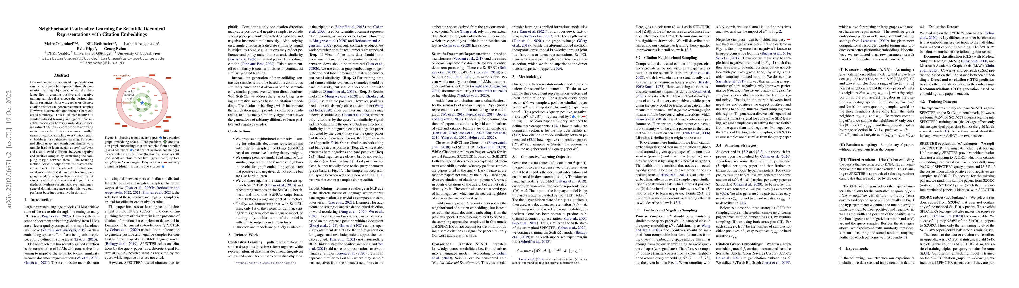 Thumbnail for Neighborhood Contrastive Learning for Scientific Document
  Representations with Citation Embeddings