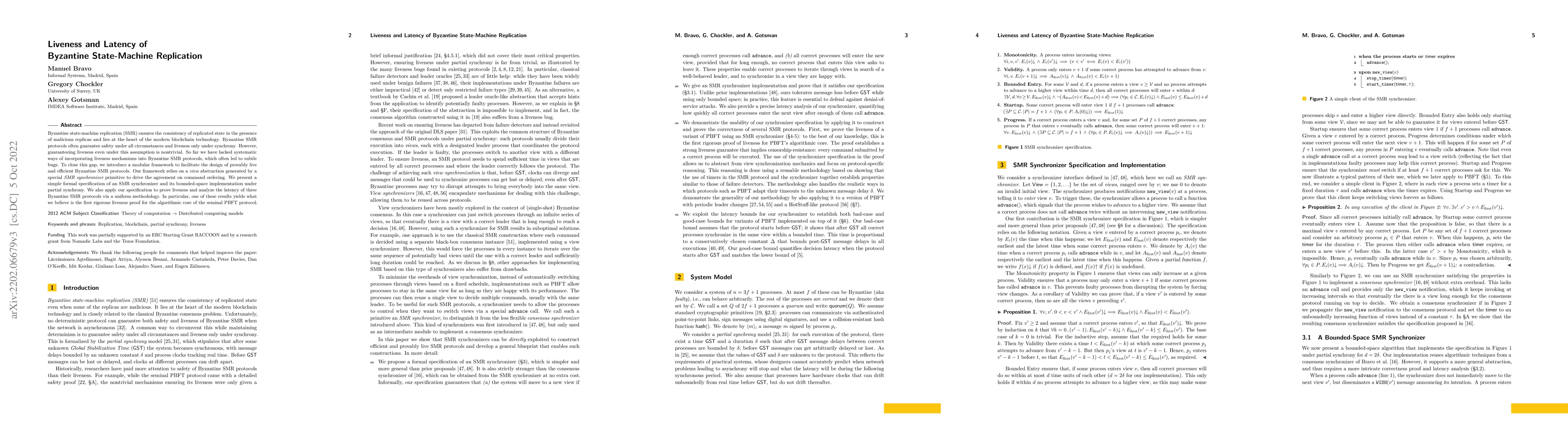 Thumbnail for Liveness and Latency of Byzantine State-Machine Replication (Extended
  Version)