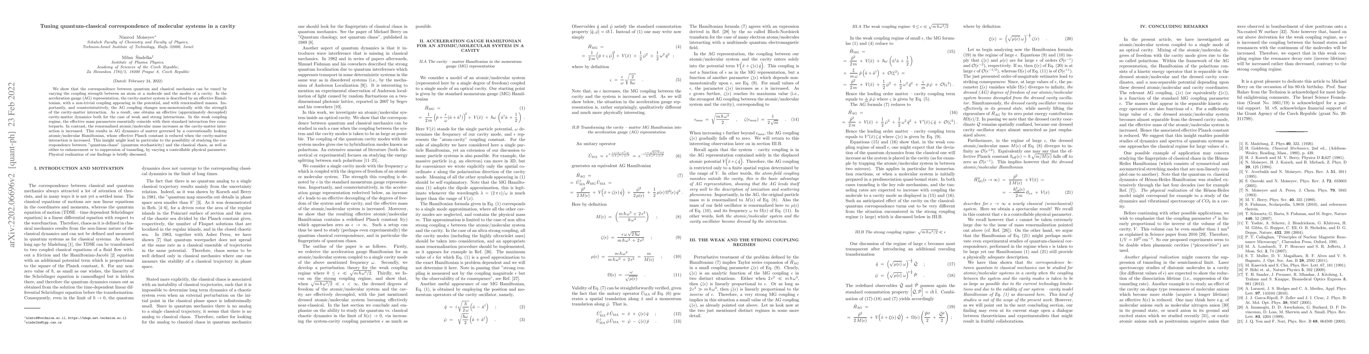 Thumbnail for Tuning quantum-classical correspondence of molecular systems in a cavity
