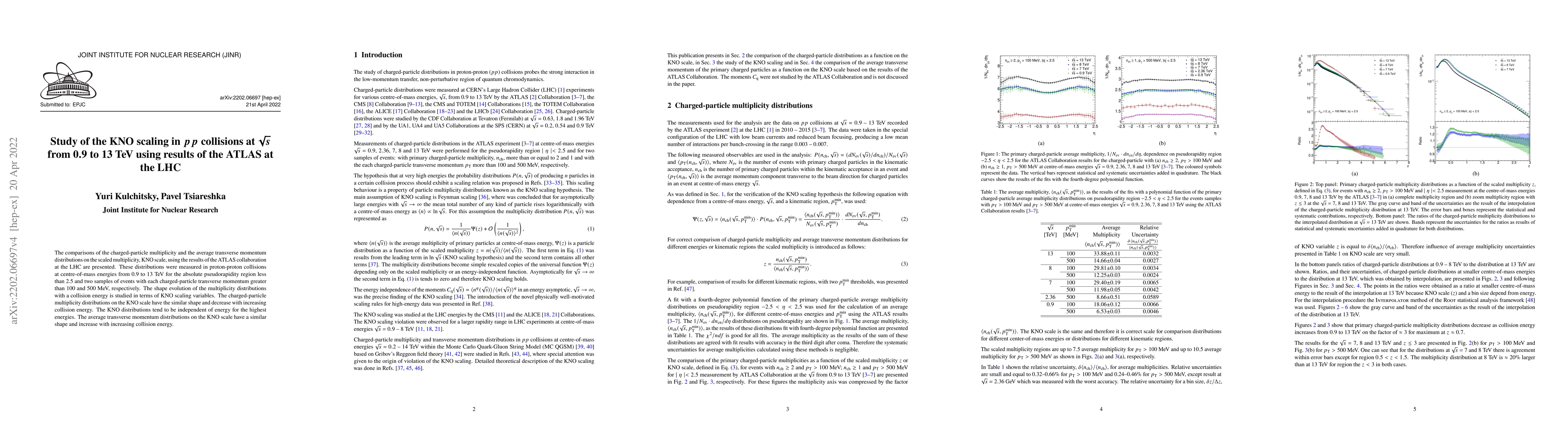 Thumbnail for Study of KNO scaling in pp collisions at $\sqrt{s}$ from 0.9 to 13 TeV
  using results of the ATLAS at the LHC