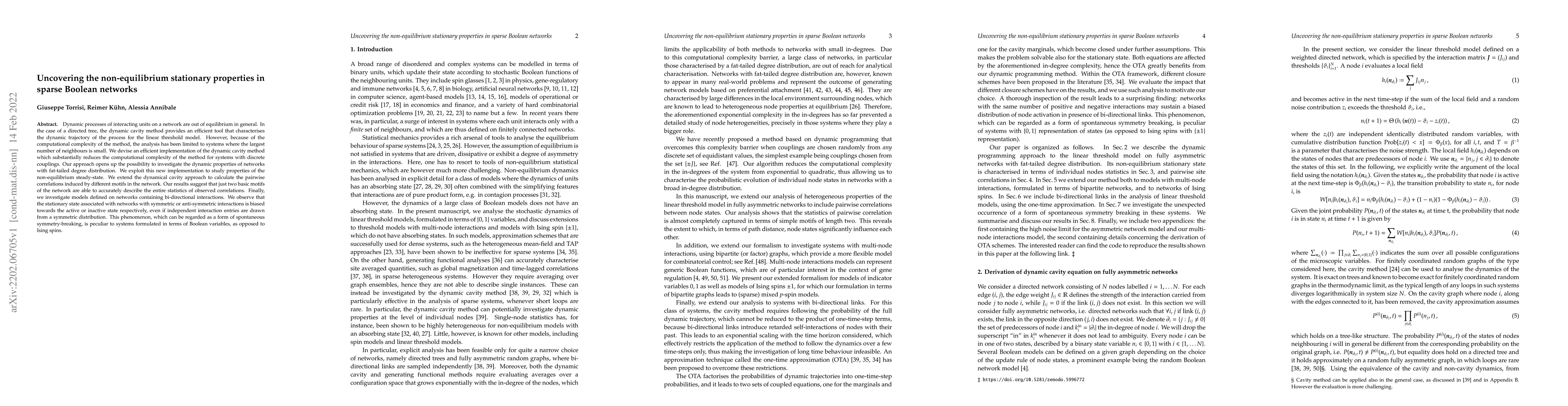 Thumbnail for Uncovering the non-equilibrium stationary properties in sparse Boolean
  networks