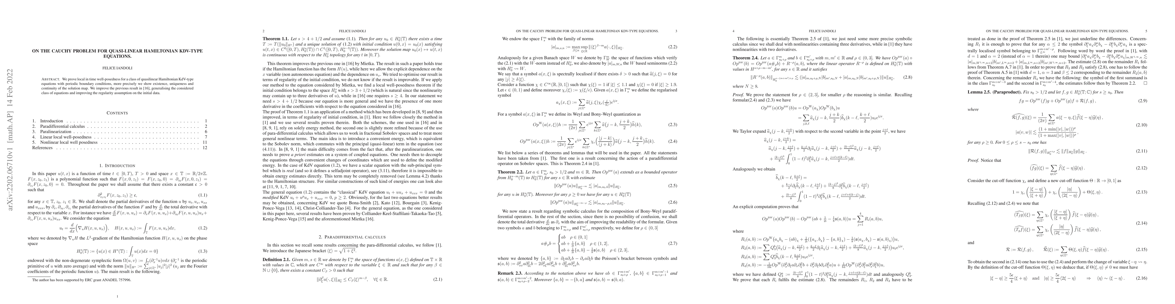 Thumbnail for On the Cauchy problem for quasi-linear Hamiltonian KdV-type equations