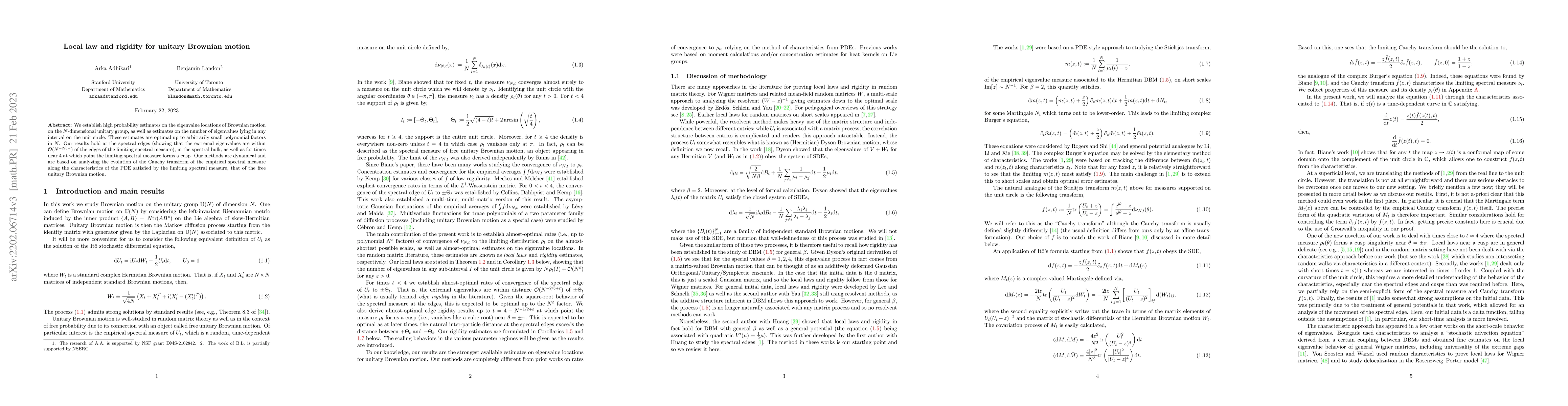 Thumbnail for Local law and rigidity for unitary Brownian motion