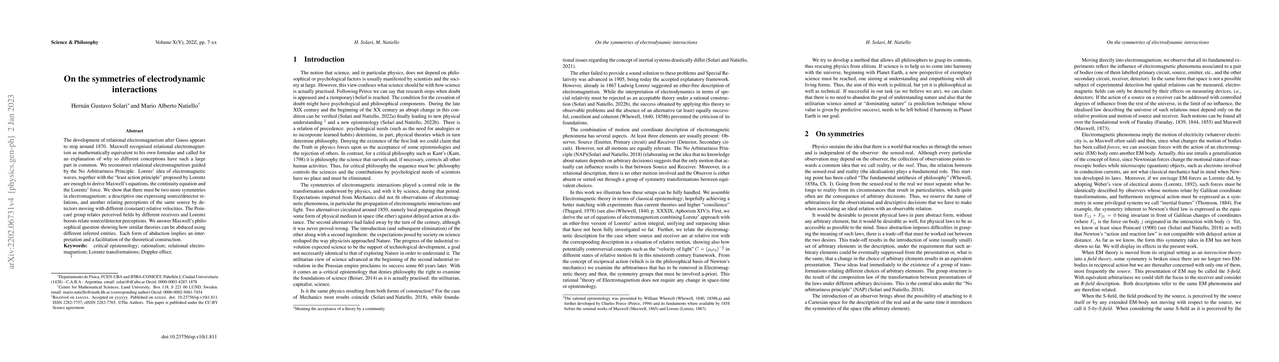 Thumbnail for On the symmetries of electrodynamic interactions