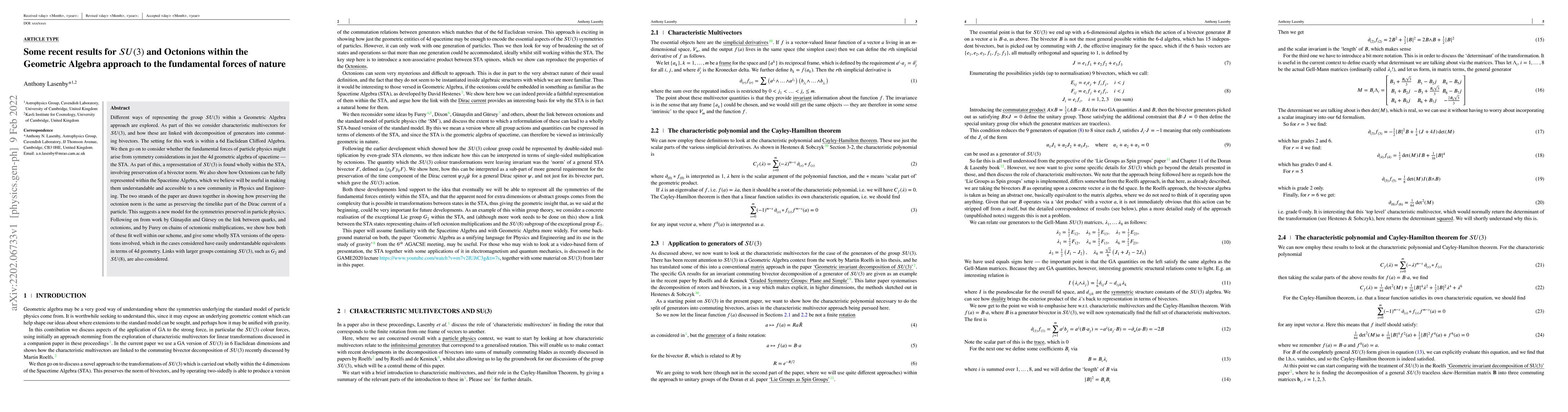 Thumbnail for Some recent results for $SU(3)$ and Octonions within the Geometric
  Algebra approach to the fundamental forces of nature