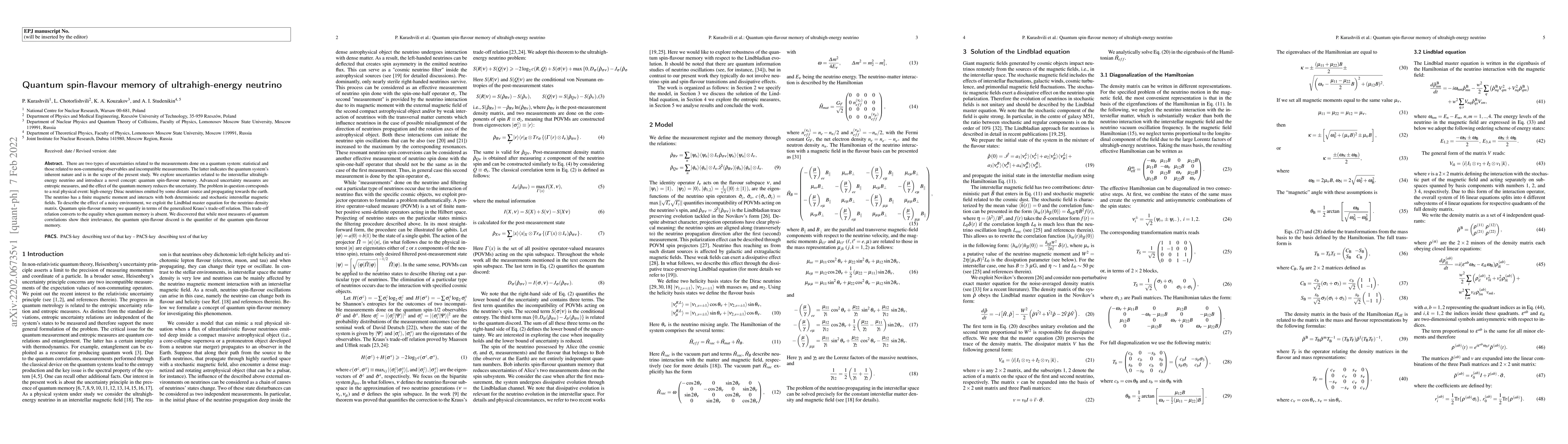 Thumbnail for Quantum spin-flavour memory of ultrahigh-energy neutrino