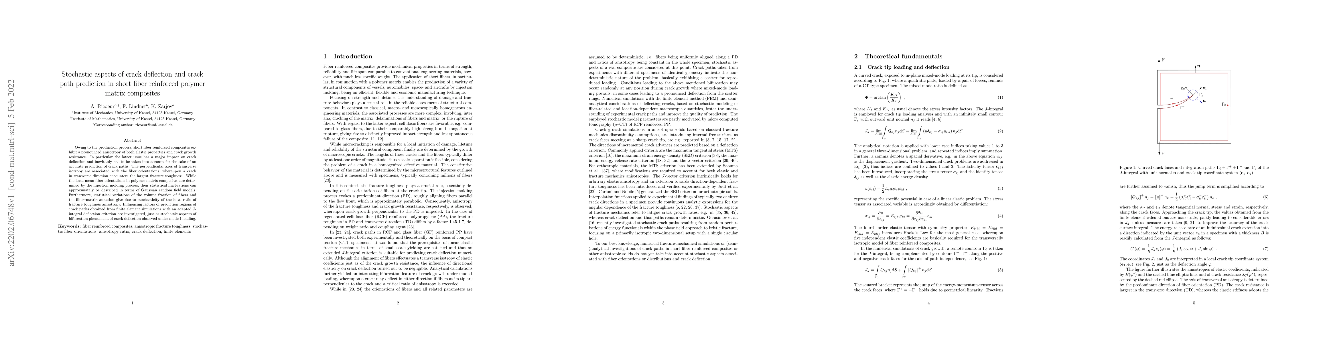 Thumbnail for Stochastic aspects of crack deflection and crack path prediction in
  short fiber reinforced polymer matrix composites