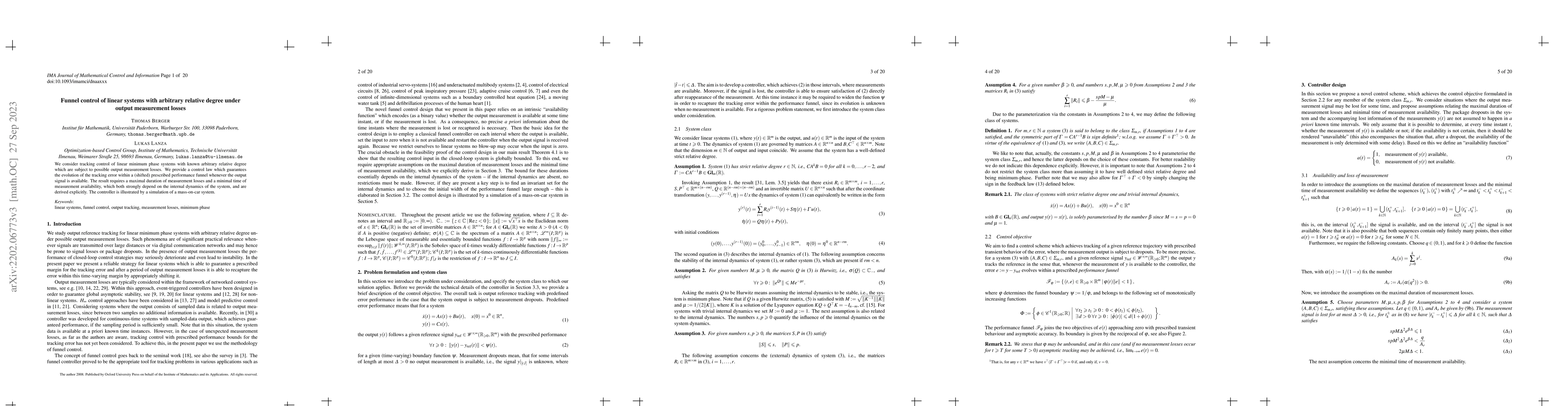 Thumbnail for Funnel control of linear systems with arbitrary relative degree under
  output measurement losses