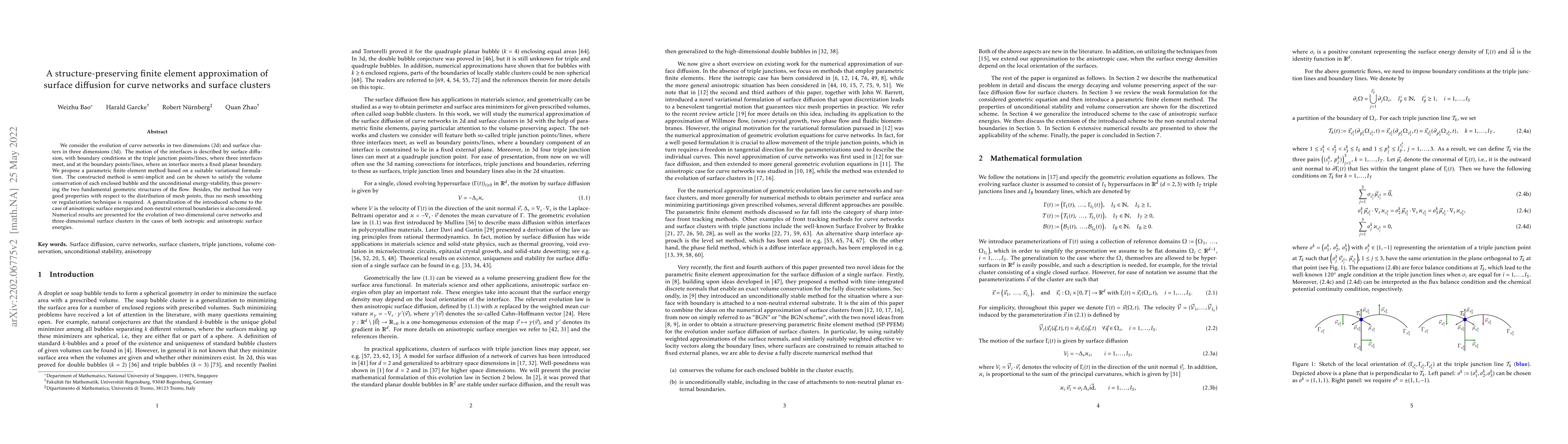 Thumbnail for A structure-preserving finite element approximation of surface diffusion
  for curve networks and surface clusters