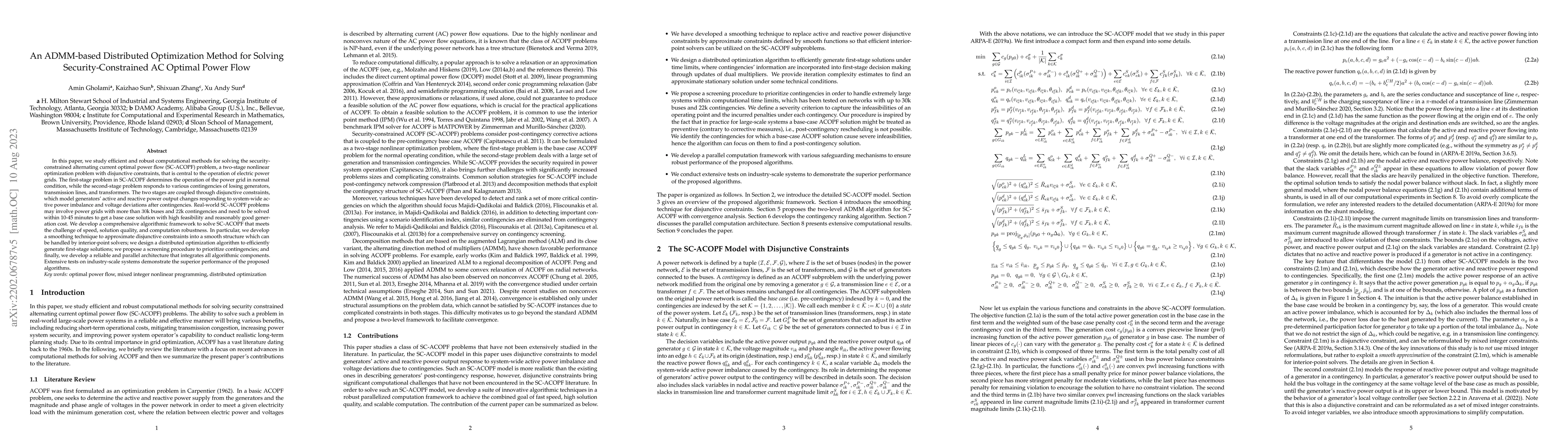 Thumbnail for An ADMM-based Distributed Optimization Method for Solving
  Security-Constrained AC Optimal Power Flow