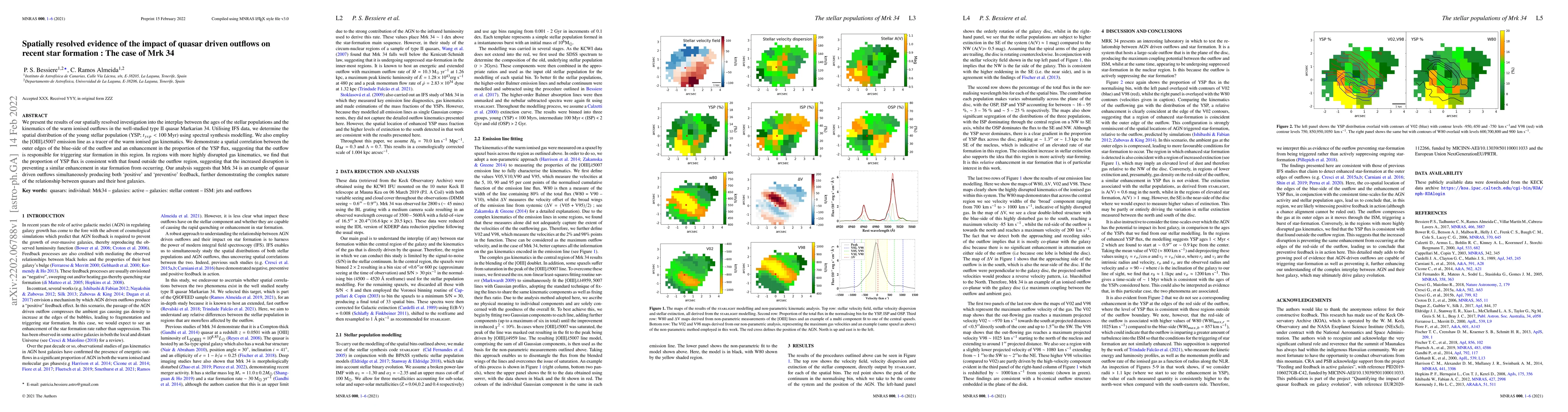 Thumbnail for Spatially resolved evidence of the impact of quasar driven outflows on
  recent star formation : The case of Mrk 34
