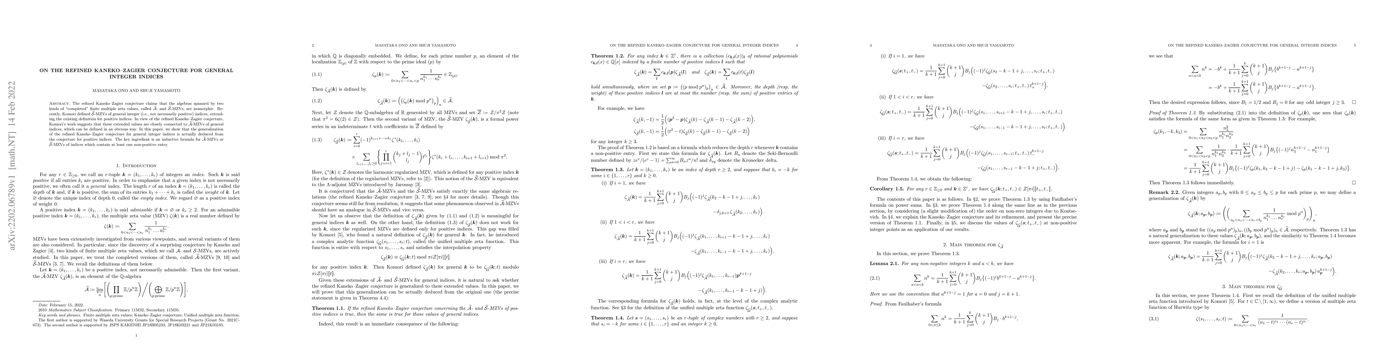 Thumbnail for On the refined Kaneko-Zagier conjecture for general integer indices