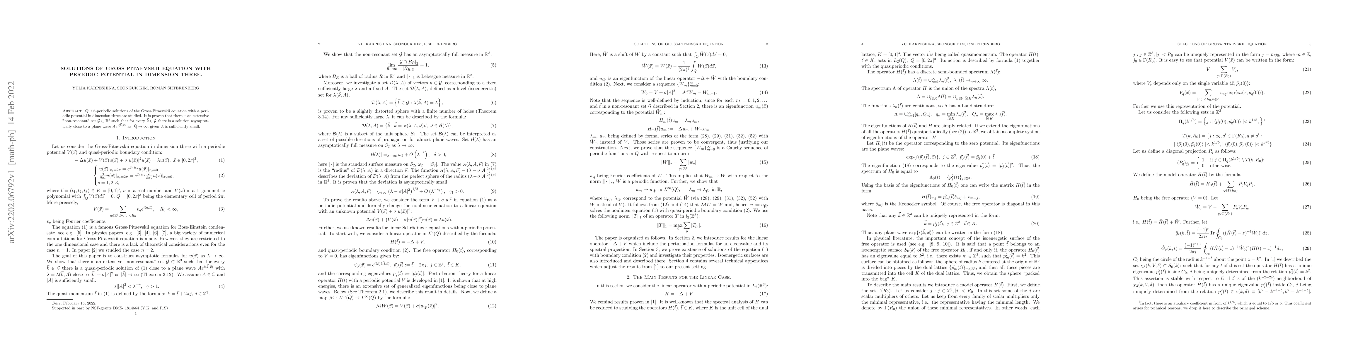 Thumbnail for Solutions of Gross-Pitaevskii Equation with Periodic Potential in
  Dimension Three