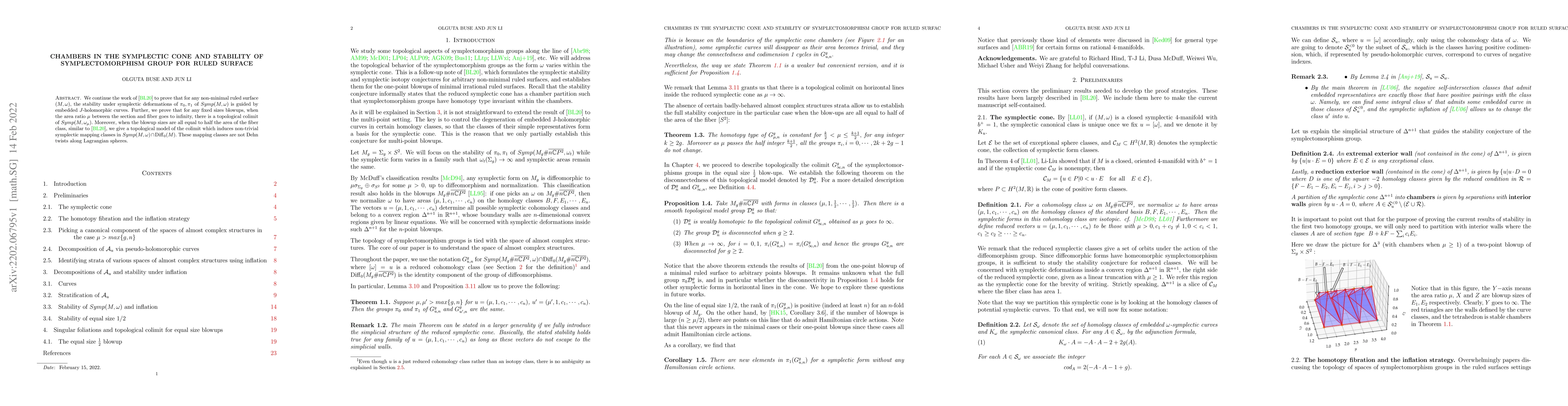 Thumbnail for Chambers in the symplectic cone and stability of symplectomorphism group
  for ruled surface