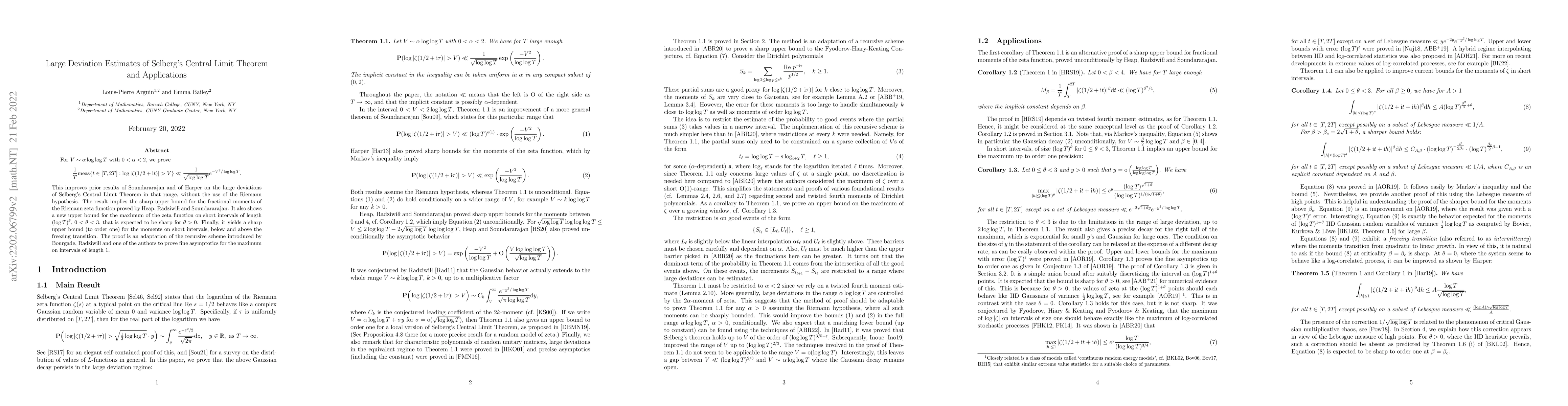 Thumbnail for Large Deviation Estimates of Selberg's Central Limit Theorem and
  Applications