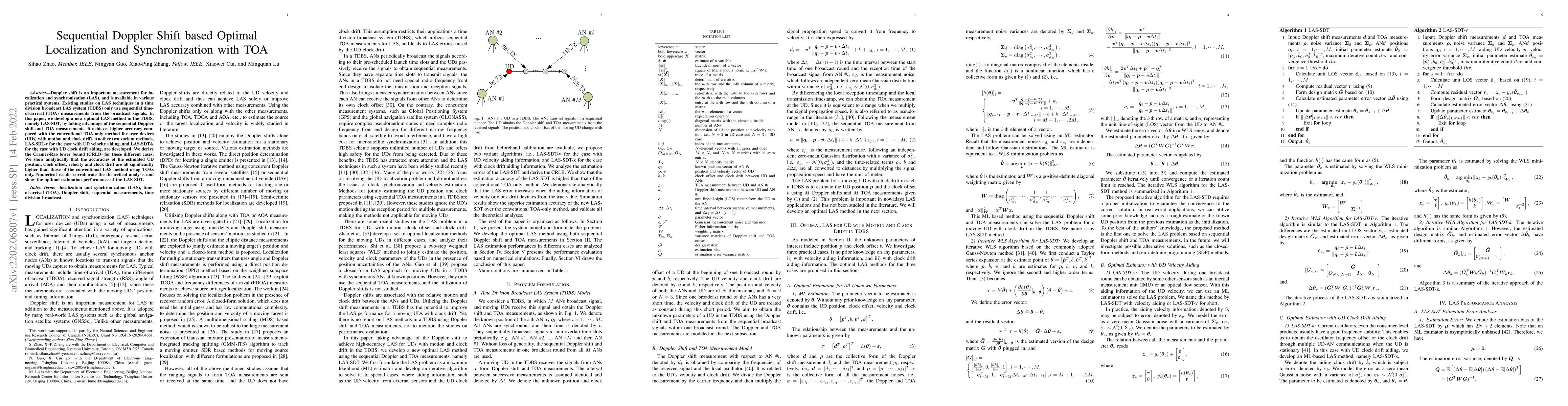 Thumbnail for Sequential Doppler Shift based Optimal Localization and Synchronization
  with TOA