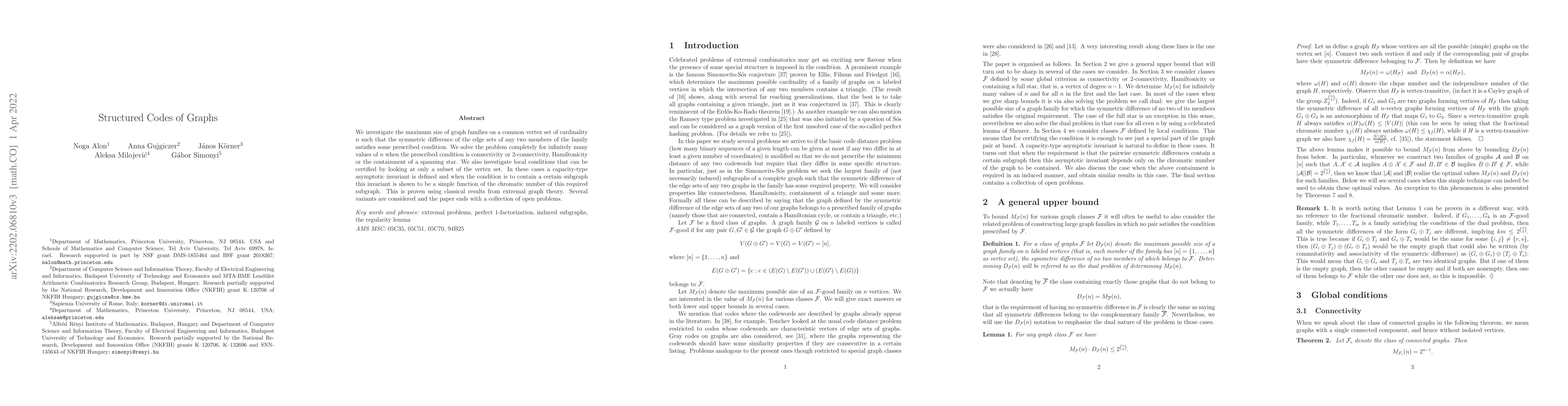 Thumbnail for Structured Codes of Graphs