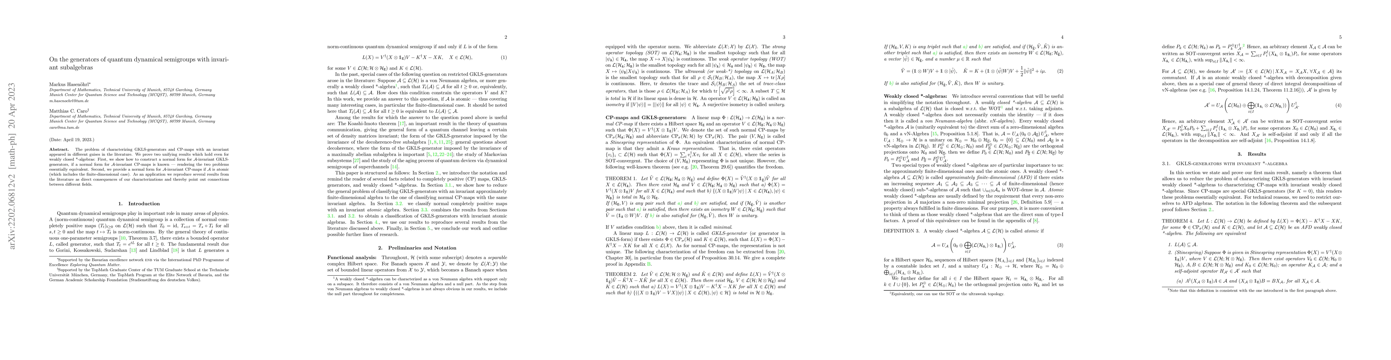 Thumbnail for On the generators of quantum dynamical semigroups with invariant
  subalgebras