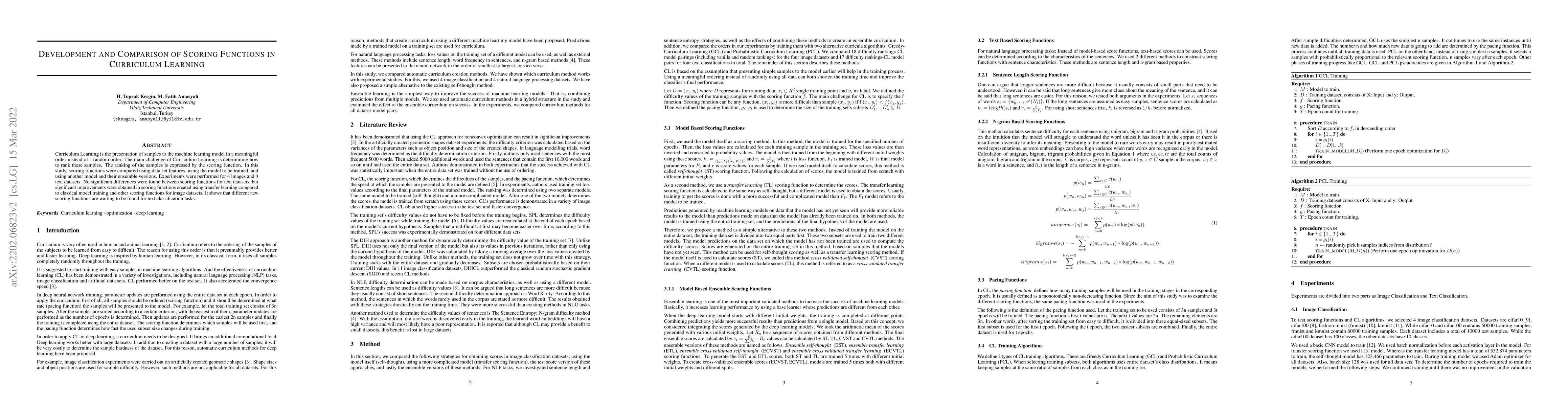 Thumbnail for Development and Comparison of Scoring Functions in Curriculum Learning