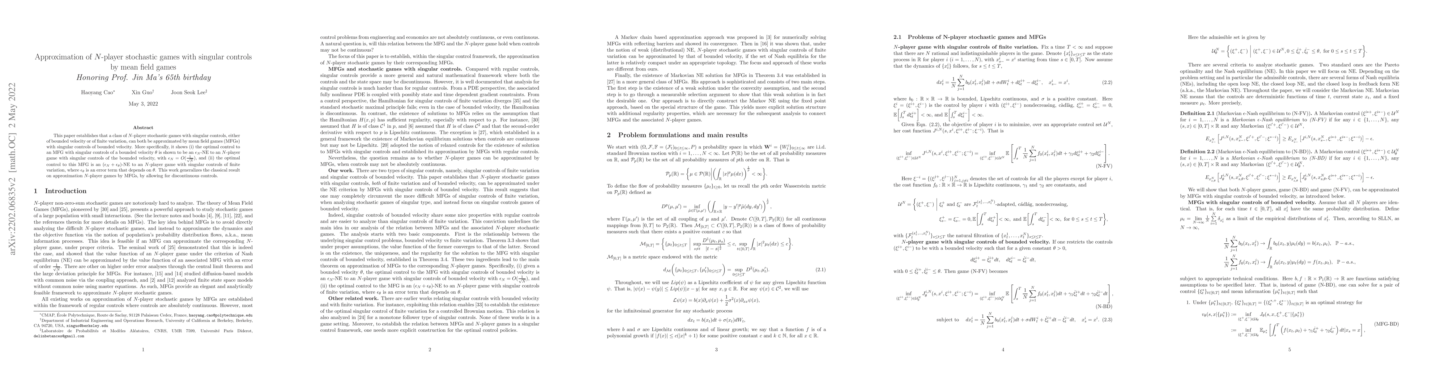 Thumbnail for Approximation of N-player stochastic games with singular controls by
  mean field games