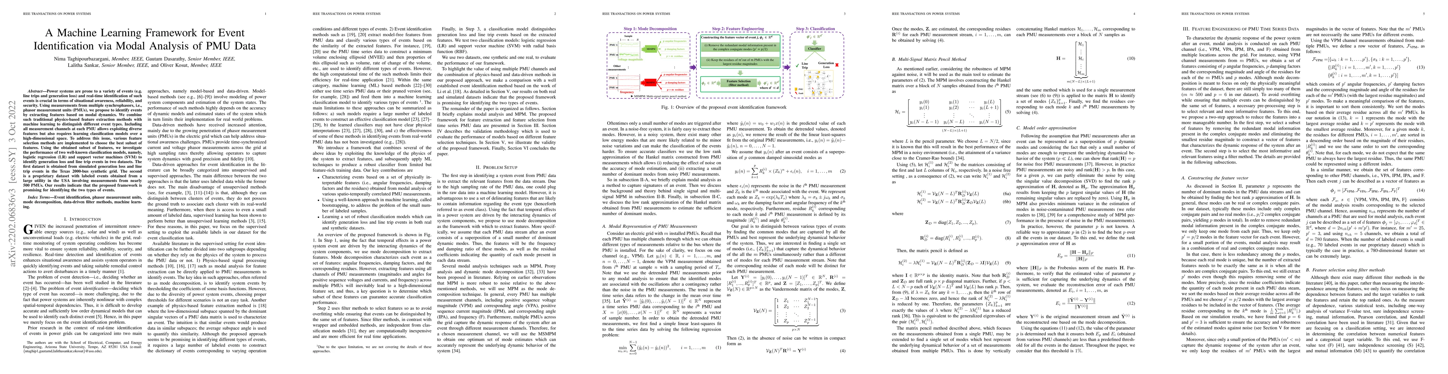 Thumbnail for A Machine Learning Framework for Event Identification via Modal Analysis
  of PMU Data