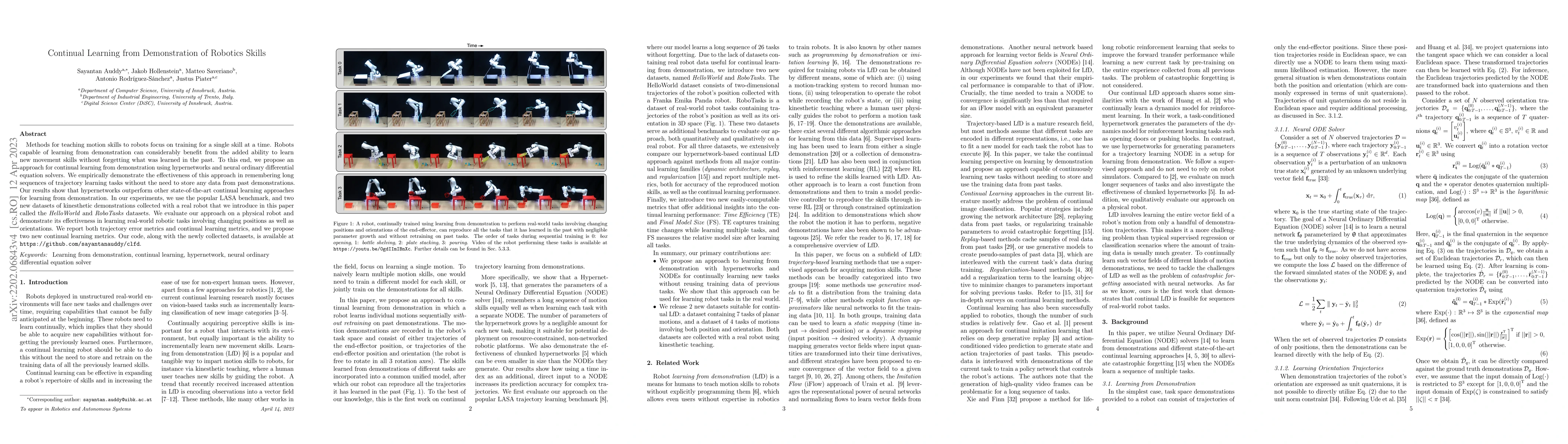 Thumbnail for Continual Learning from Demonstration of Robotics Skills