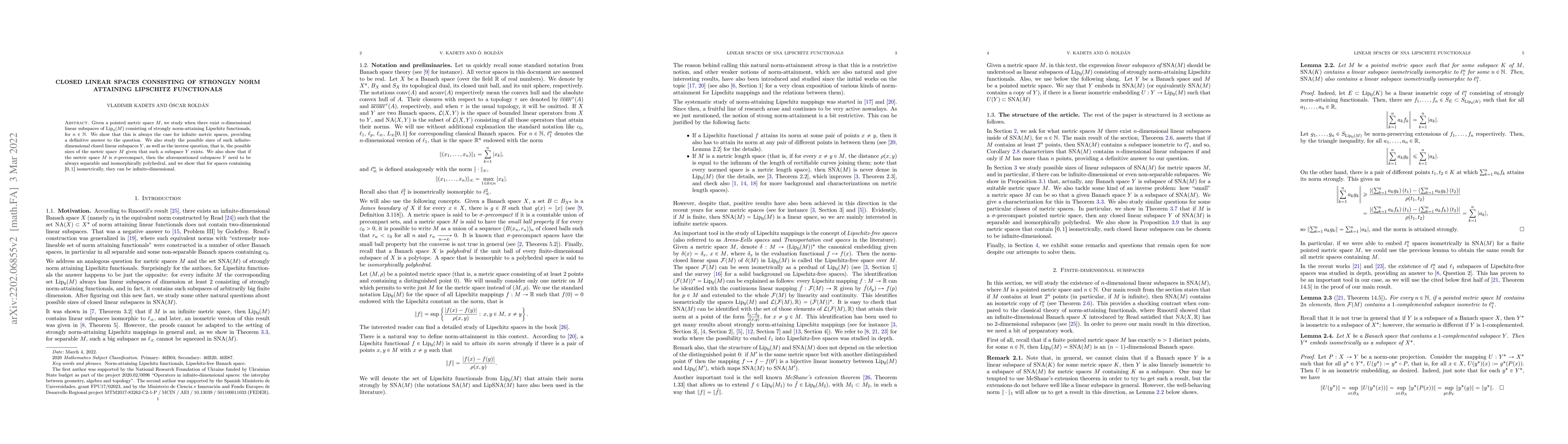 Thumbnail for Closed linear spaces consisting of strongly norm attaining Lipschitz
  mappings