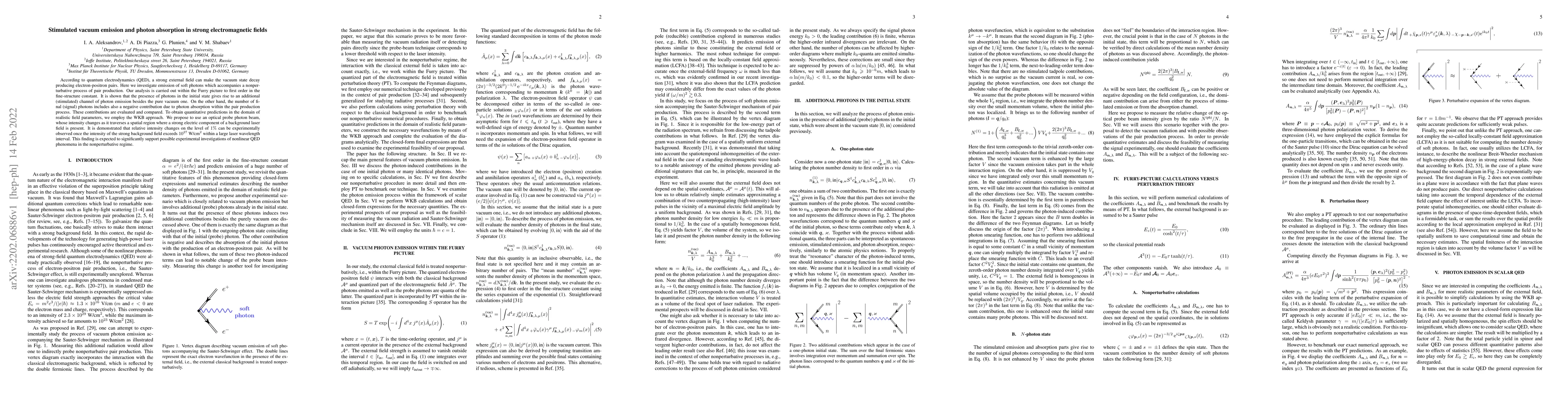 Thumbnail for Stimulated vacuum emission and photon absorption in strong
  electromagnetic fields