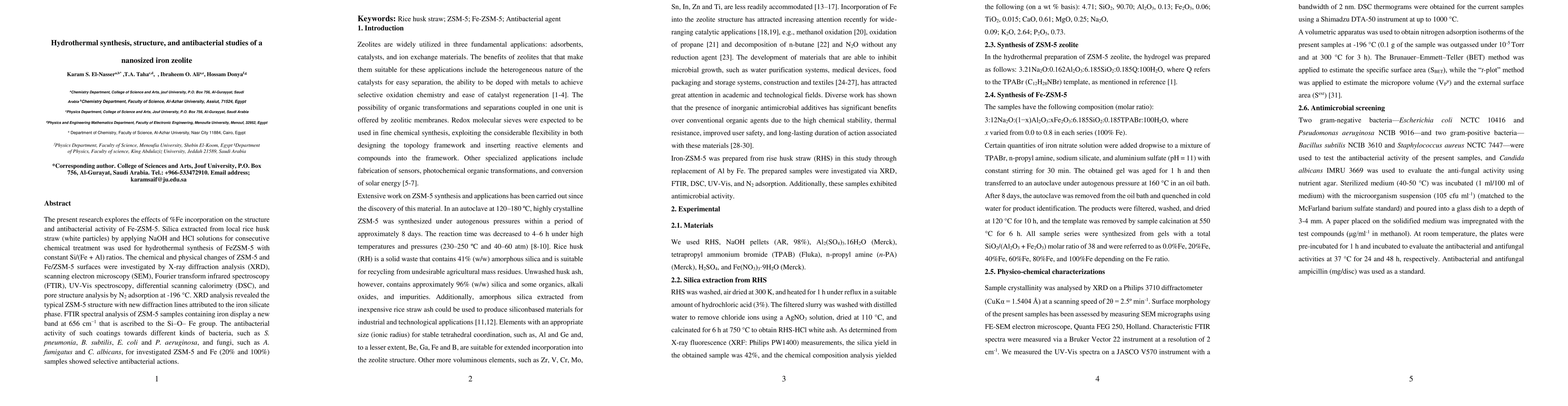 Thumbnail for Hydrothermal synthesis, structure, and antibacterial studies of a
  nanosized iron zeolite
