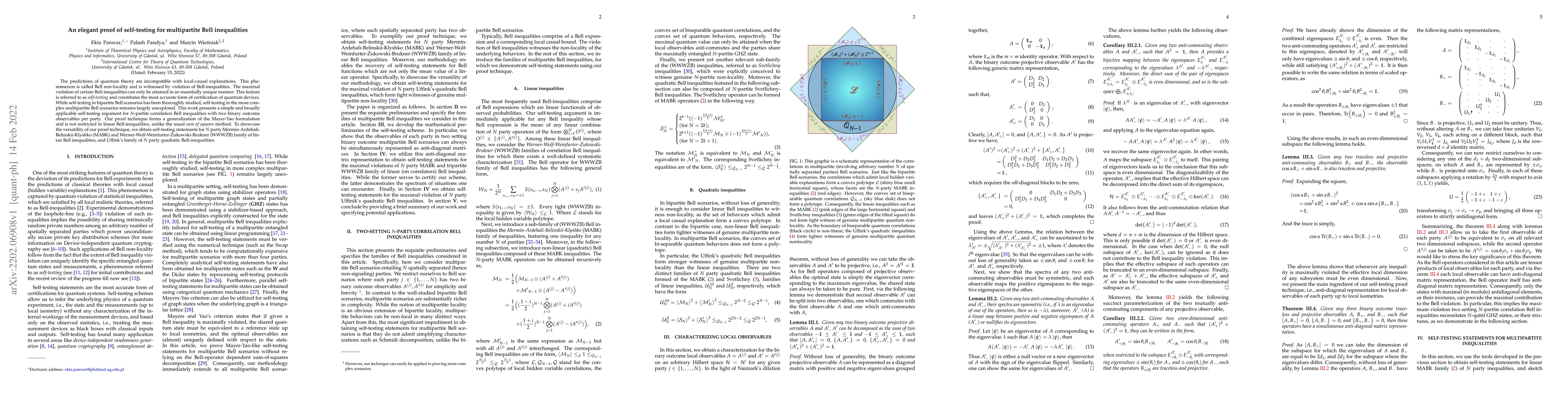 Thumbnail for An elegant proof of self-testing for multipartite Bell inequalities