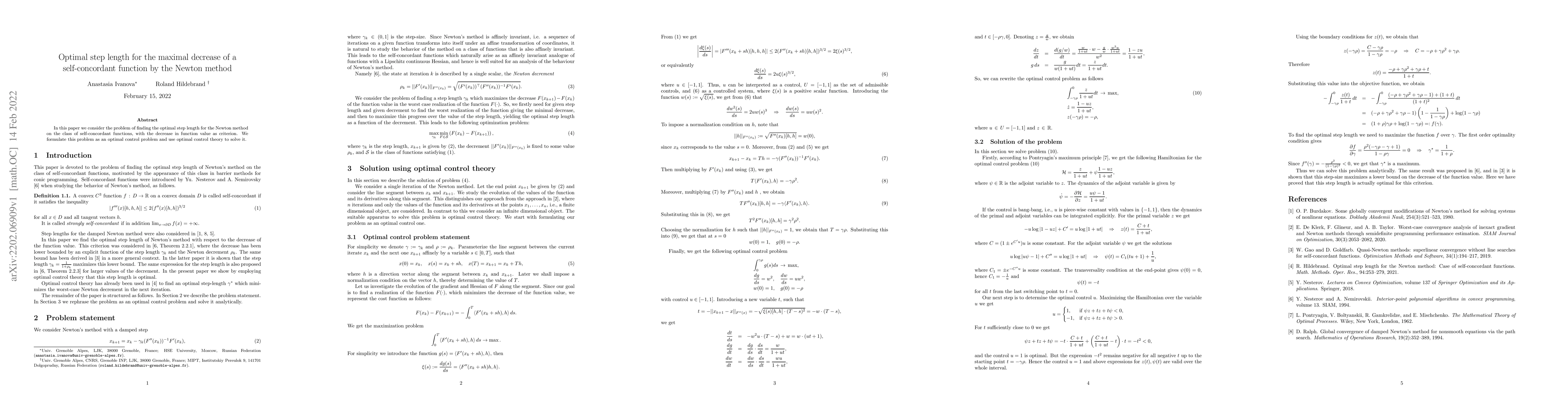 Thumbnail for Optimal step length for the maximal decrease of a self-concordant
  function by the Newton method
