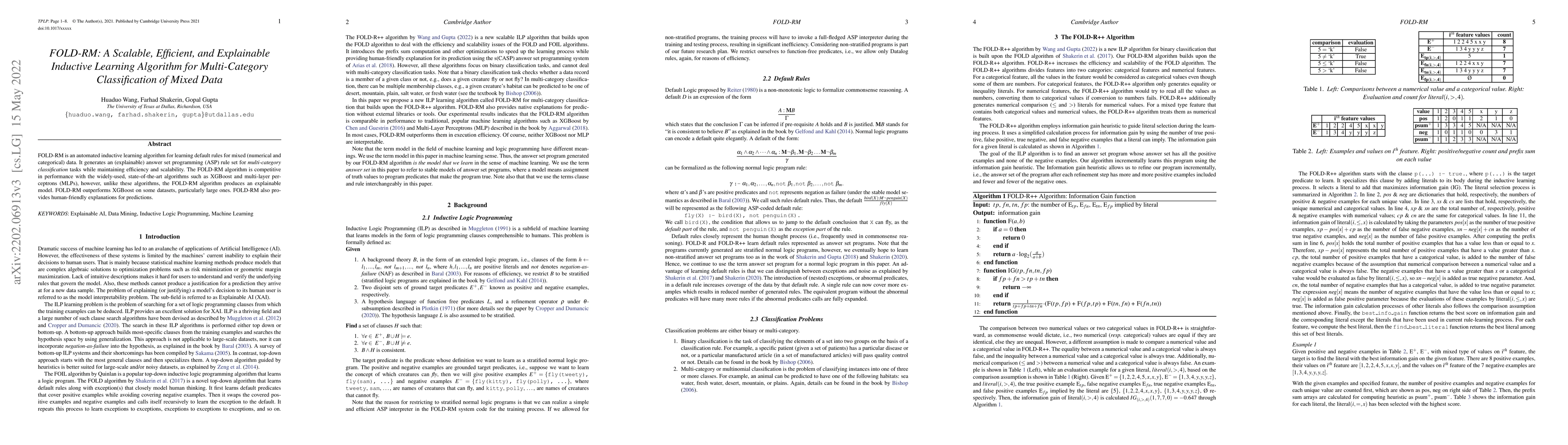 Thumbnail for FOLD-RM: A Scalable, Efficient, and Explainable Inductive Learning
  Algorithm for Multi-Category Classification of Mixed Data