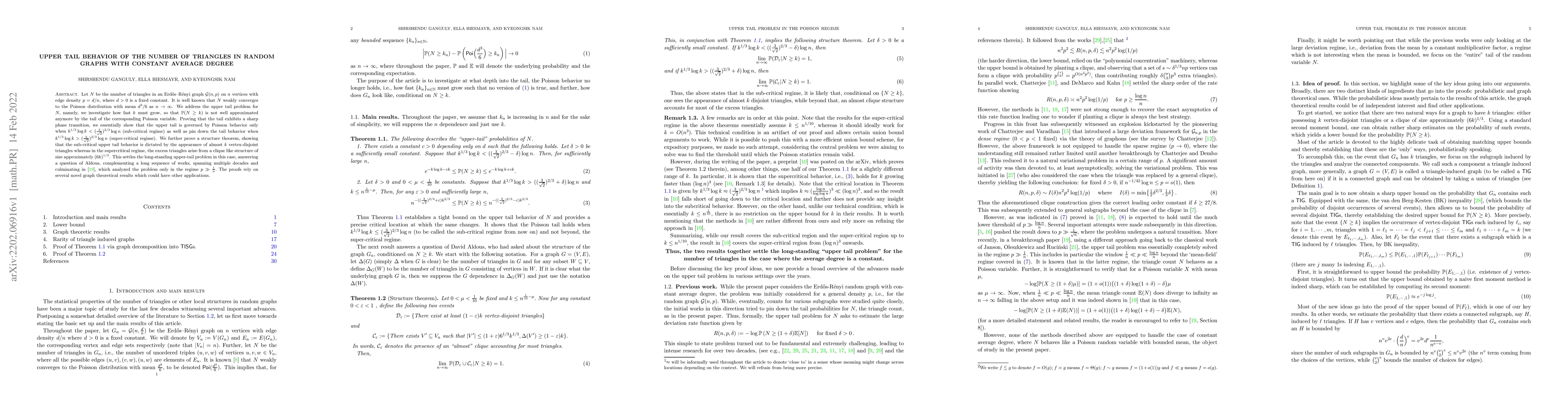 Thumbnail for Upper tail behavior of the number of triangles in random graphs with
  constant average degree