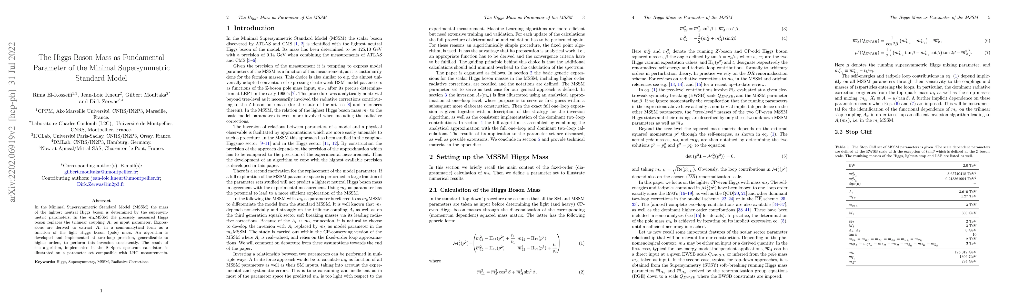 Thumbnail for The Higgs Boson Mass as Fundamental Parameter of the Minimal
  Supersymmetric Standard Model