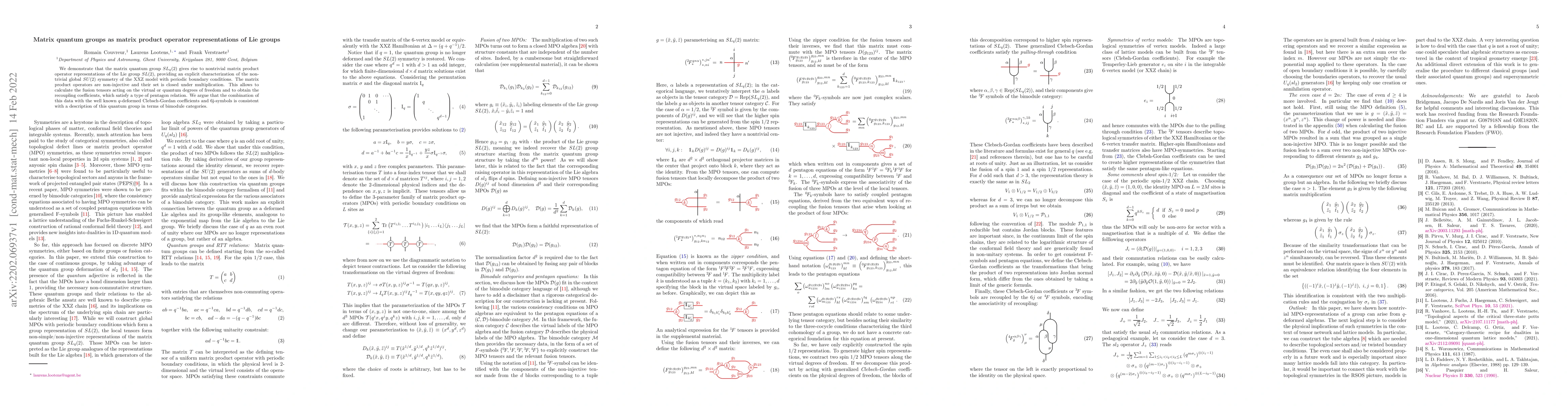 Thumbnail for Matrix quantum groups as matrix product operator representations of Lie
  groups