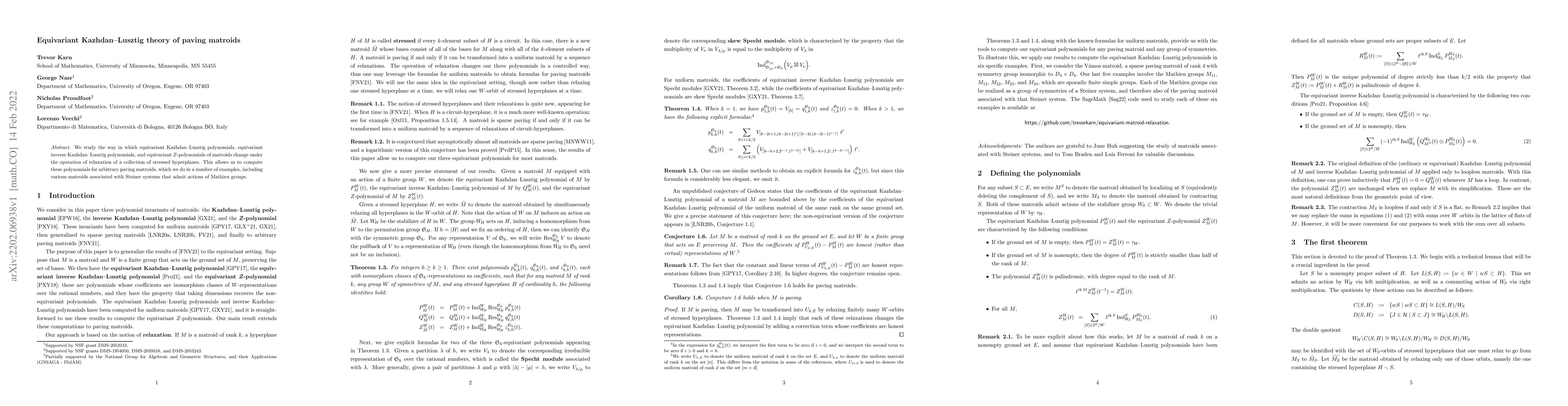 Thumbnail for Equivariant Kazhdan-Lusztig theory of paving matroids