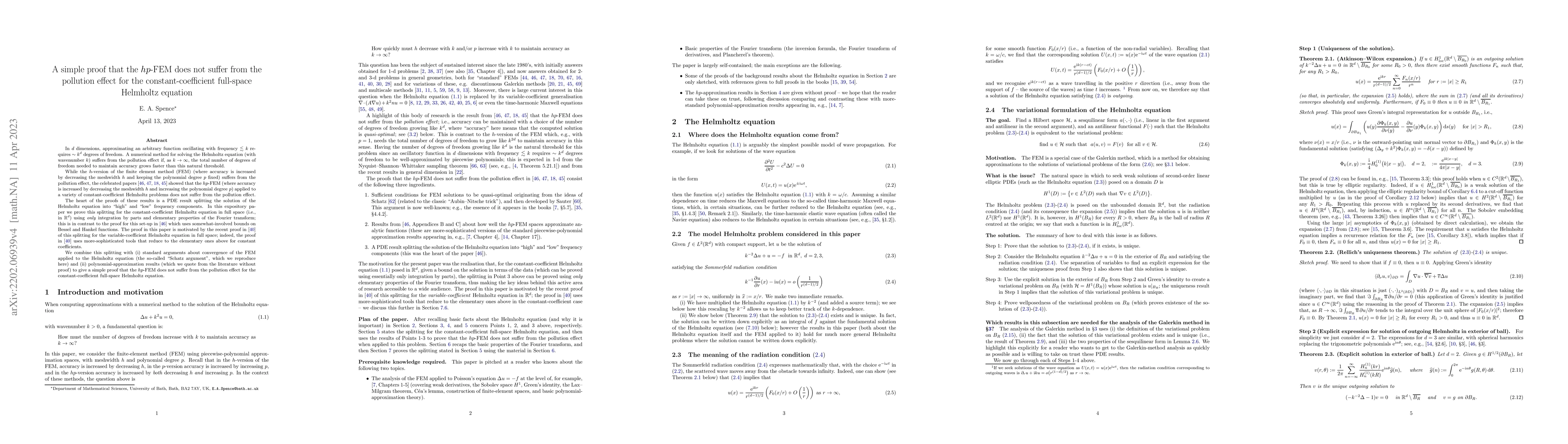 Thumbnail for A simple proof that the $hp$-FEM does not suffer from the pollution
  effect for the constant-coefficient full-space Helmholtz equation
