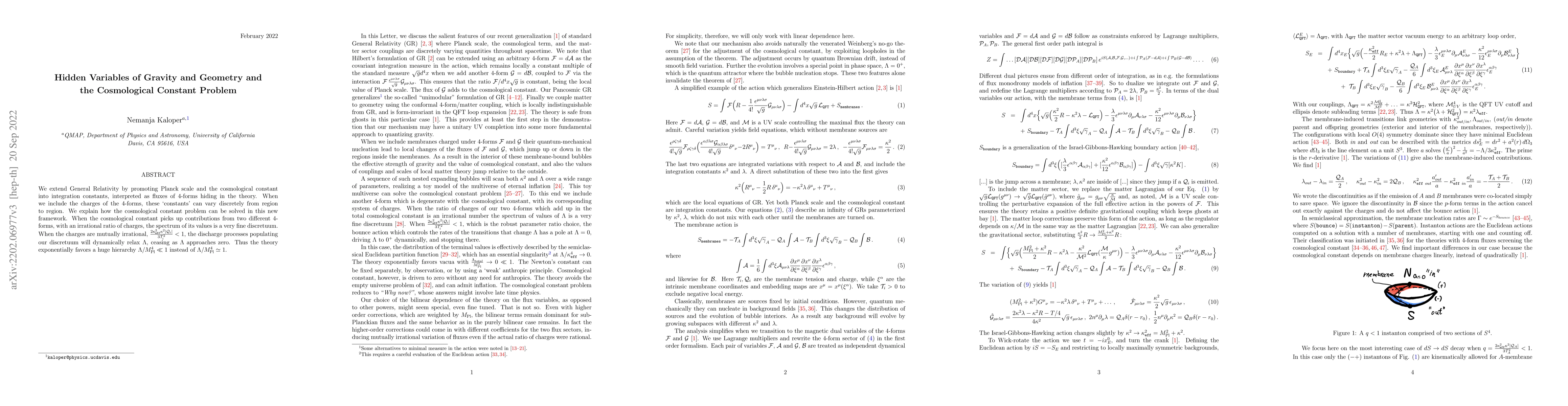Thumbnail for Hidden Variables of Gravity and Geometry and the Cosmological Constant
  Problem