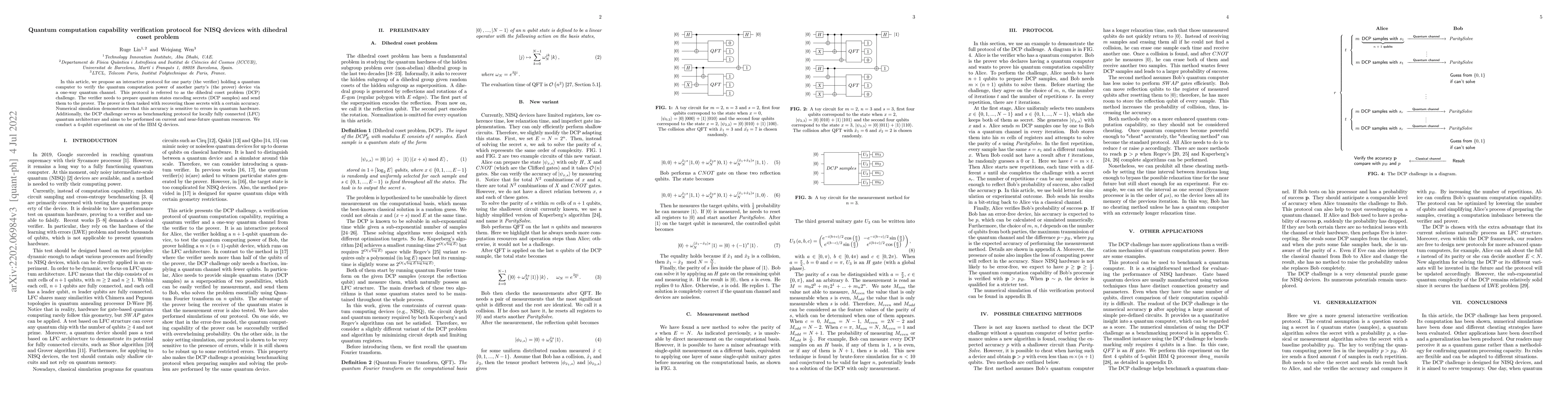 Thumbnail for Quantum computation capability verification protocol for NISQ devices
  with dihedral coset problem