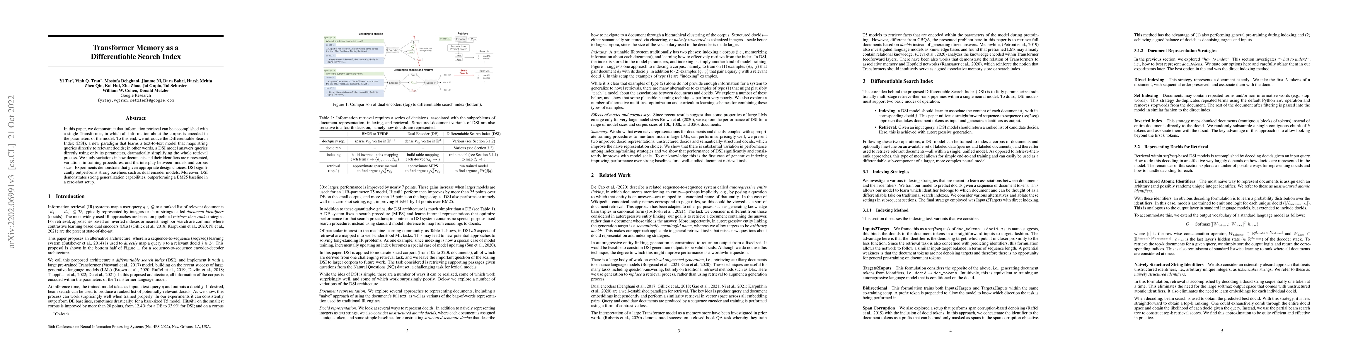 Thumbnail for Transformer Memory as a Differentiable Search Index