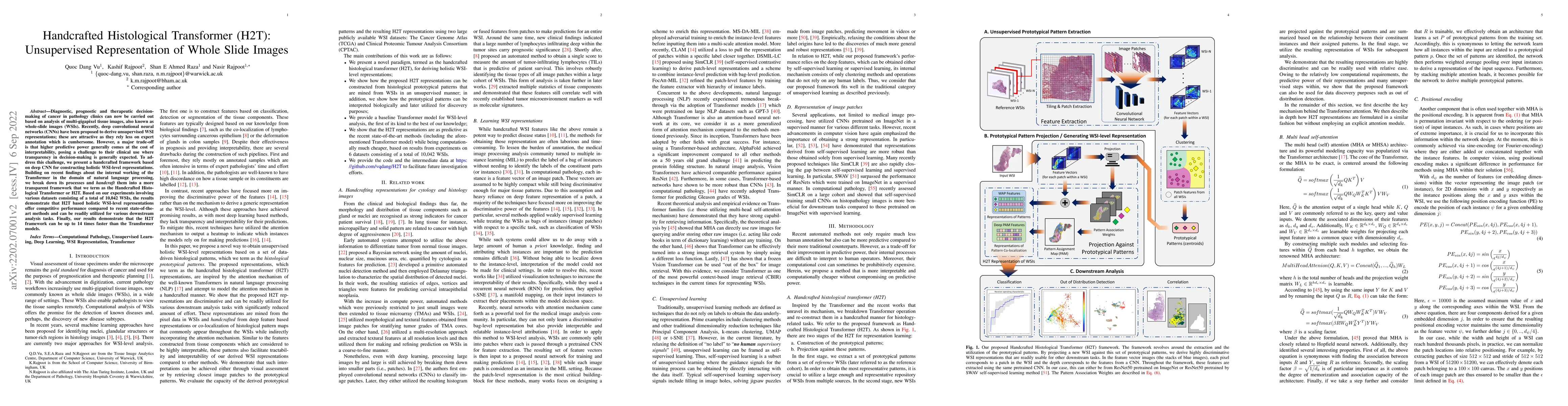 Thumbnail for Handcrafted Histological Transformer (H2T): Unsupervised Representation
  of Whole Slide Images