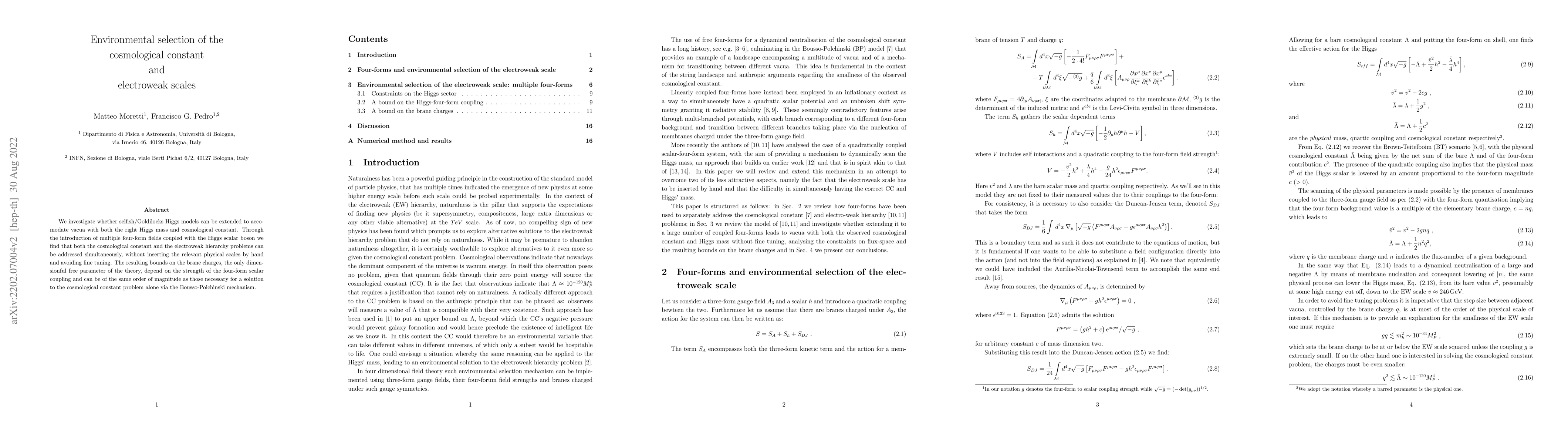 Thumbnail for Environmental selection of the cosmological constant and electroweak
  scales