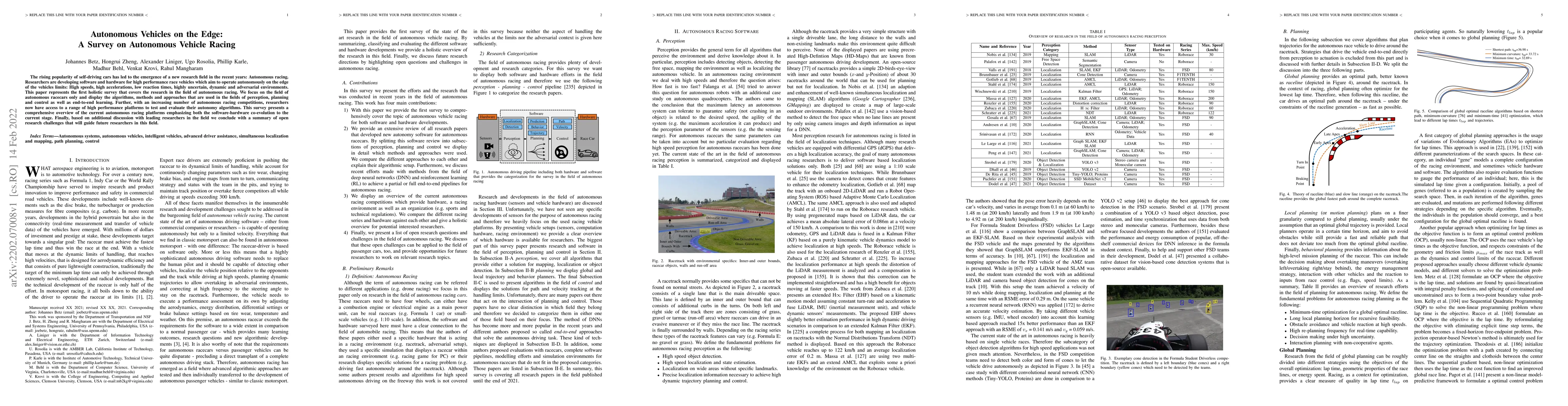 Thumbnail for Autonomous Vehicles on the Edge: A Survey on Autonomous Vehicle Racing