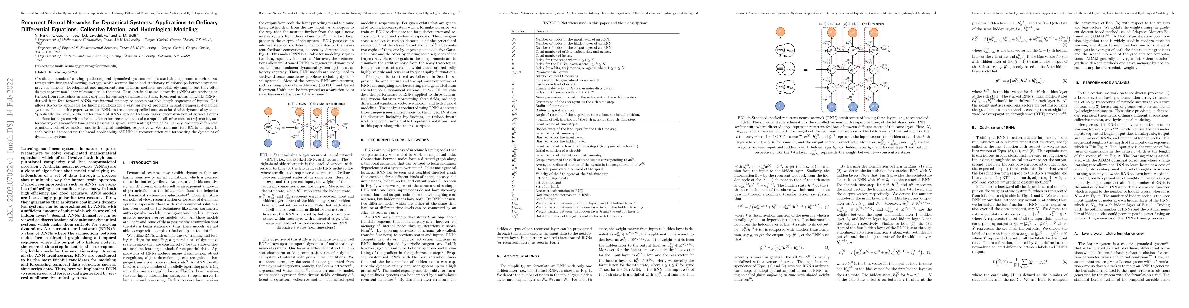Thumbnail for Recurrent Neural Networks for Dynamical Systems: Applications to
  Ordinary Differential Equations, Collective Motion, and Hydrological Modeling