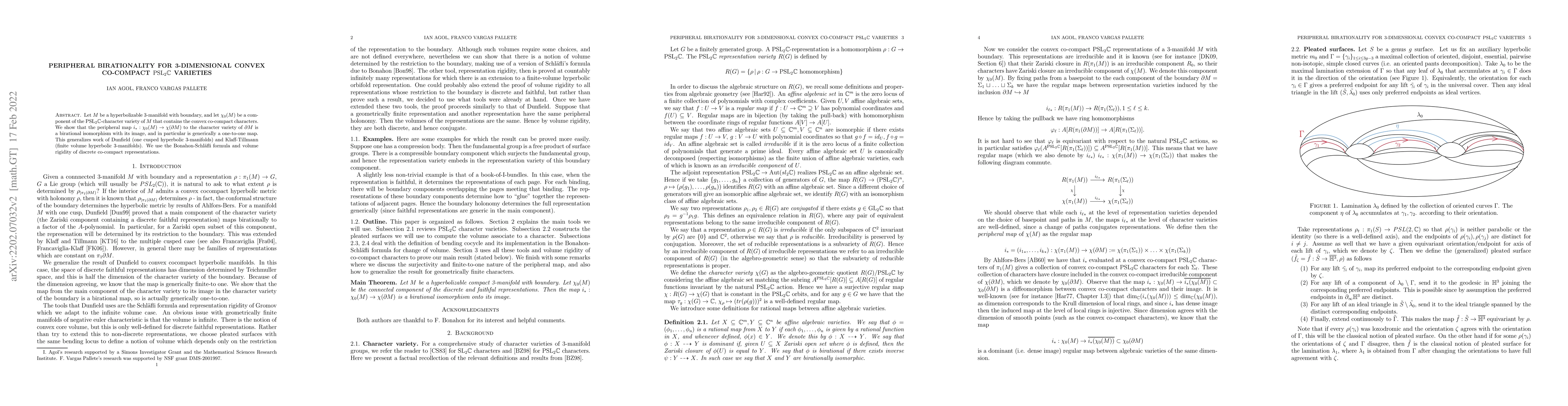 Thumbnail for Peripheral birationality for 3-dimensional convex co-compact
  $PSL_2\mathbb{C}$ varieties