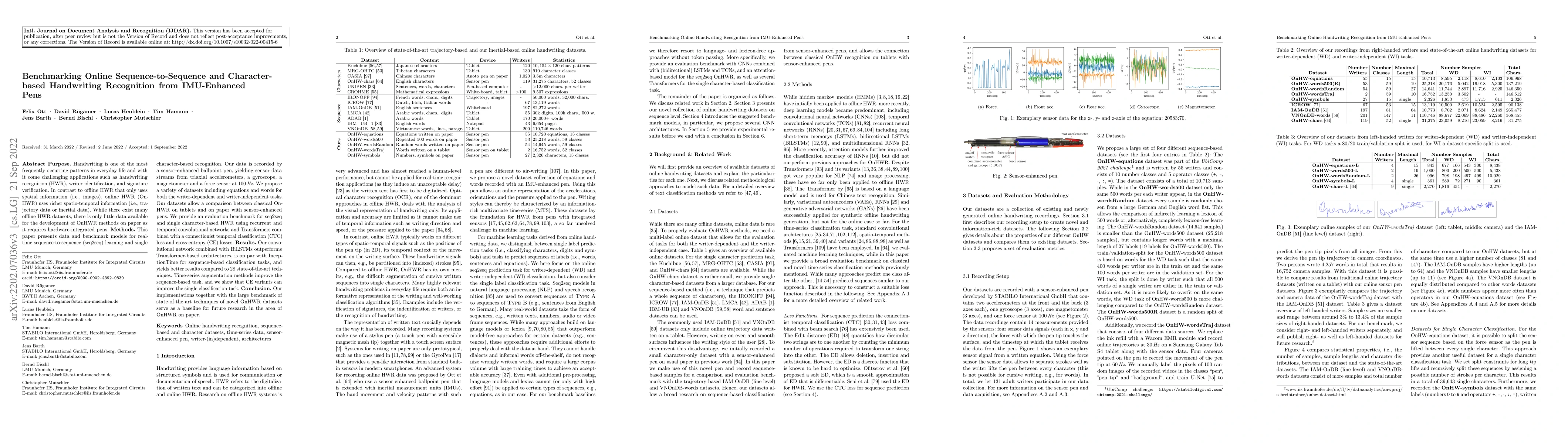 Thumbnail for Benchmarking Online Sequence-to-Sequence and Character-based Handwriting
  Recognition from IMU-Enhanced Pens