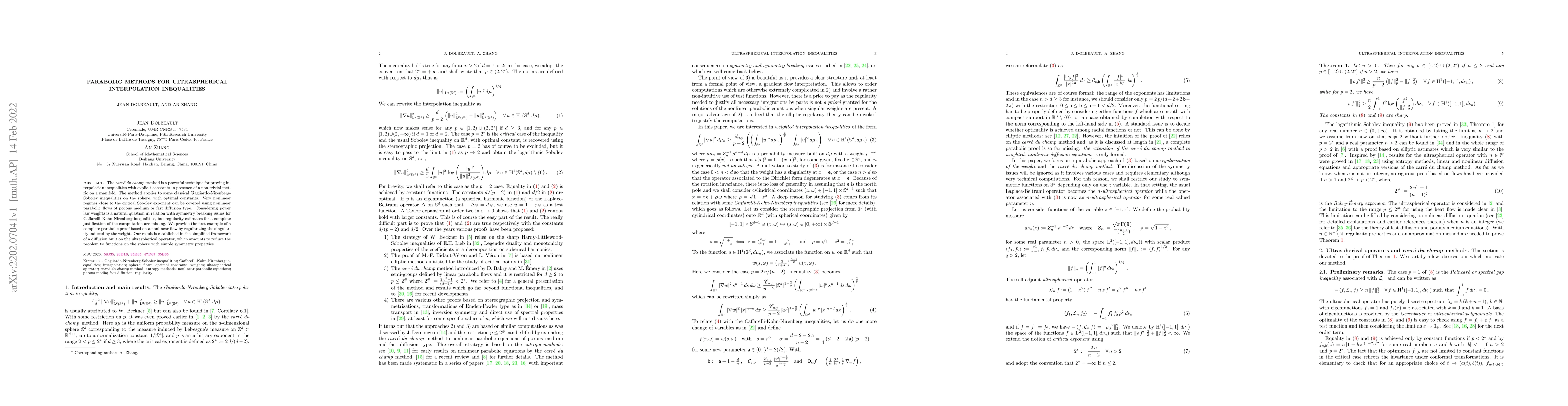Thumbnail for Parabolic methods for ultraspherical interpolation inequalities