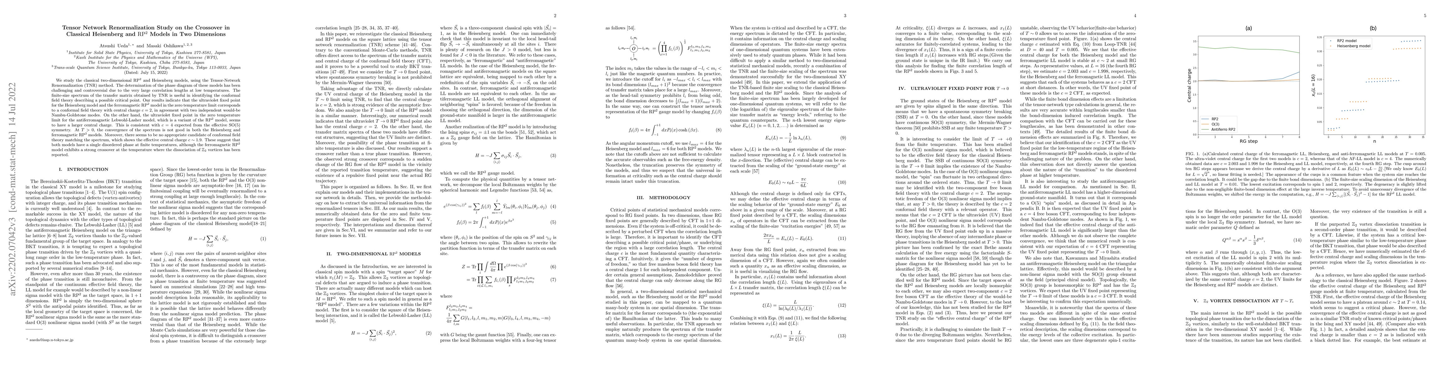 Thumbnail for Tensor Network Renormalization Study on the Crossover in Classical
  Heisenberg and $\mathrm{RP^2}$ Models in Two Dimensions