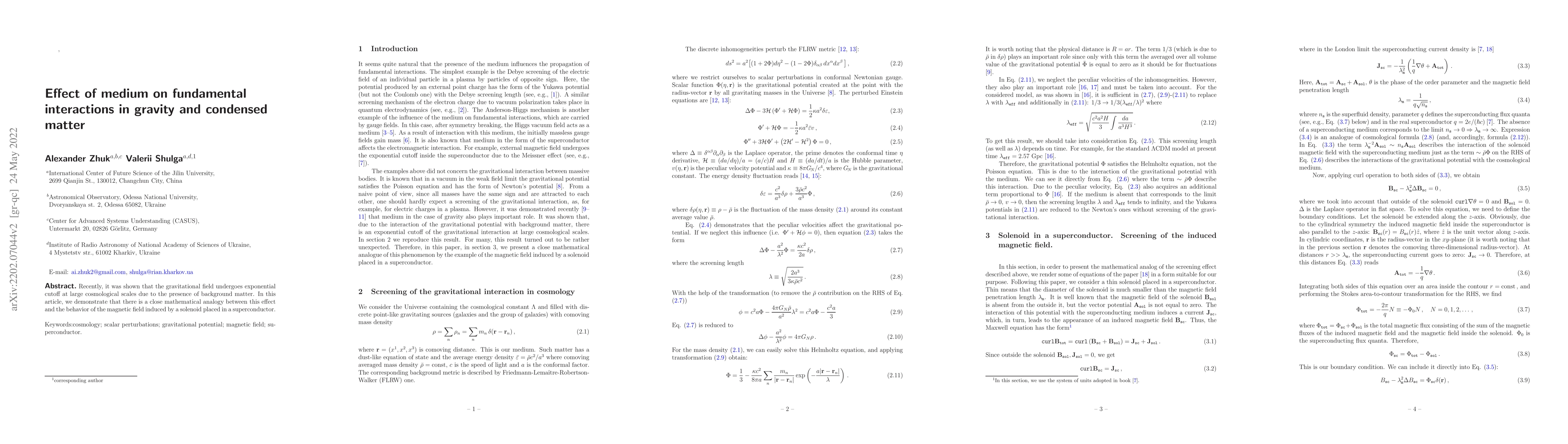 Thumbnail for Effect of medium on fundamental interactions in gravity and condensed
  matter