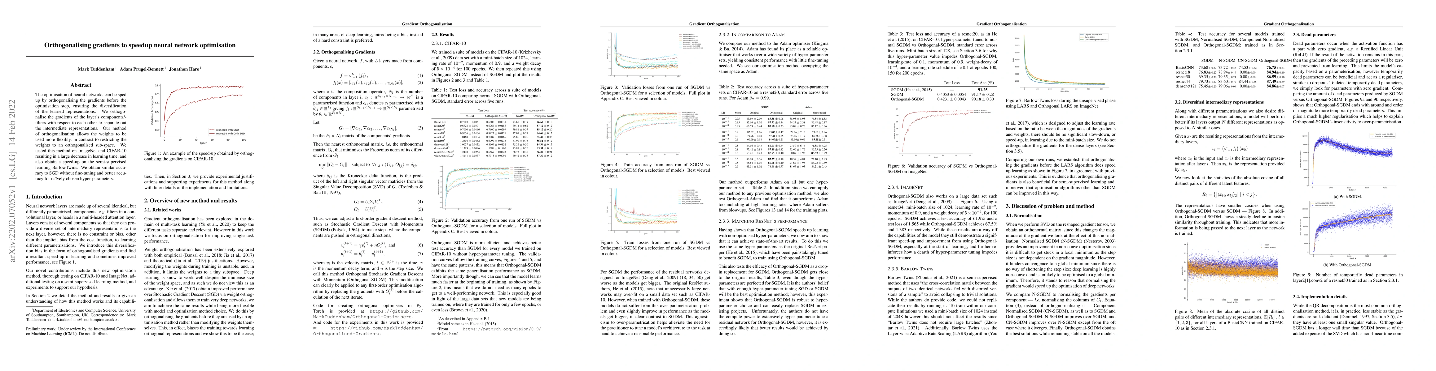 Thumbnail for Orthogonalising gradients to speed up neural network optimisation